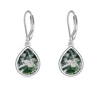 POPLYKE Moss Agate Teardrop Dangle Earrings - Sterling Silver Moss Agate Jewelry Gift