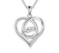 POPLYKE Mother Necklace 925 Sterling Silver Mother and Child Hands Heart Pendant Necklace for Mom Women （Mom I Love You