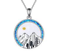 POPLYKE Mustard Seed Faith Necklace Your Faith Can Move Mountain Sterling Silver Mountain Pendant for Women Men Blue Opal Jewellery