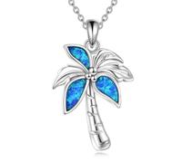 POPLYKE Opal Palm Tree Pendant Necklace 925 Sterling Silver Coconut Tree Necklaces for Women Tropical Hawaiian Beach Jewelry Holiday Birthday Gifts