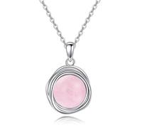 POPLYKE Rose Quartz Necklace for Women 925 Sterling Silver Pink Crystal Pendant Necklace 8mm Rose Quartz Jewellery Gifts