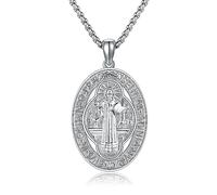 POPLYKE Saint Benedict Necklace 925 Sterling Silver St Benedict Medals for Women Medalla de San Benito Jewellery for Men Christian Jewelry 20"+2" Chain