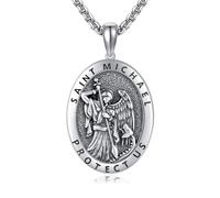 POPLYKE Saint Michael Necklace for Men Sterling Silver St Michael Pendant Medal Religion Protector Jewellery for Men Women