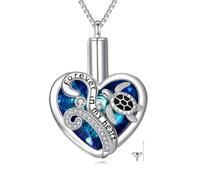 POPLYKE Sea Turtle Urn Necklace for Ashes for Women 925 Sterling Silver Cremation Jewelry for Ashes Urns for Human Ash Pendant Always In My Heart with Crystals for Women