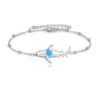 POPLYKE Shark Bracelet Sterling Silver Opal Shark Charm Adjustable Bracelets Ocean Jewellery Birthday Gifts for Women