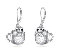 POPLYKE Sloth Earrings for Girls 925 Sterling Silver Cup Sloth Dangle Earrings Cute Animal Leverback Earrings Sloth Jewellery Gift for Women