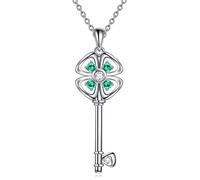 POPLYKE St. Patrick's Day Four Leaf Clover Necklaces Sterling Silver Wiccan Key Jewelry Irish Good Luck Gift for Women Girls Teen