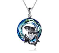 POPLYKE Sterling Silver Crystal Ocean Animal Killer Whale Pendant Necklace for Women Men Birthday jewelry Gifts