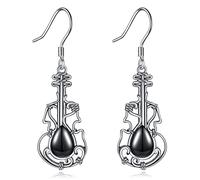 POPLYKE Sterling Silver Music Classical Guitar Dangle Earrings Vintage Punk Guitar Drop Earrings For Women