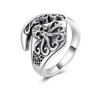 POPLYKE Sterling Silver Octopus Spoon Ring Vintage Norse Thumb Rings Boho Adjustable Open Pirate Ring Punk Jewelry Gifts for Women Men