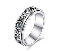 POPLYKE Sterling Silver Tree of Life Anxiety Spinner Rings Moss Agate Fidget Rotatable Mood Rings for Women Men 7 Size