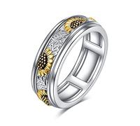 POPLYKE Sunflower Anxiety Spinner Rings Sterling Silver Sunflower Rotatable Mood Rings for Women Relieve Stress Jewellry Gift Size 7