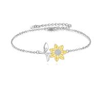 POPLYKE Sunflower Bracelet 925 Sterling Silver You Are My Sunshine Adjustable Link Bracelet Jewellery for Women 7+2"