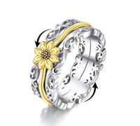POPLYKE Sunflower Fidget Rings for Anxiety 925 Sterling Silver Sunflower Spinner Rings for Women Anti Stress Mood Rings Gifts Band Wide 7# Sunflower Jewellwey