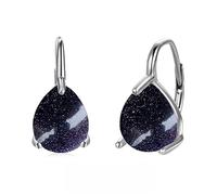 POPLYKE Teardrop Blue Sandstone Leverback Earrings for Women 925 Sterling Silver Blue Sandstone Earrings September Birthstone