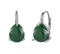 POPLYKE Teardrop Jade Leverback Earrings for Women 925 Sterling Silver Green Gemstone Earrings May Birthstone