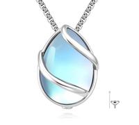 POPLYKE Teardrop Urn Necklace for Ashes for Women 925 Sterling Silver Cremation Pendant Moonstone Keepsake Memorial Jewelry for Women Men