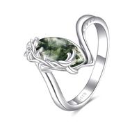 POPLYKE Tree of Life Moss Agate Ring Sterling Silver Statement Ring Jewelry Gifts for Women 7 Size