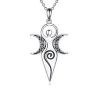 POPLYKE Triple Moon Goddess Necklace Sterling Silver Wiccan Amulet Pendant Goddess Jewellery Gifts for Women