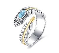 POPLYKE Turquoise Feather Ring 925 Sterling Silver Vintage Wide Feather Rings Women Men Turquoise Jewellery Wrap Thumb Ring