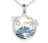 POPLYKE Turquoise Palm Tree Pendant Necklace 925 Sterling Silver Coconut Tree Necklaces for Women Tropical Hawaiian Beach Jewelry Holiday Birthday Gifts
