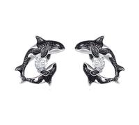 POPLYKE Two Killer Whales Orca Ocean Stud Earrings For Women 925 Sterling Silver Hypoallergenic Mom Daughter Mothers Day Earrings Jewellery