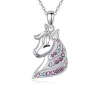 POPLYKE Unicorn Necklace Gifts for Girls Kids 925 Sterling Silver Colorful Crystal Pendant Necklaces Unicorn Jewellery Gifts for Girls Daughter Granddaughter