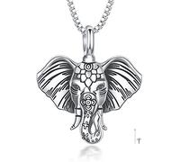 POPLYKE Urn Necklaces for Ashes Sterling Silver Elephant Head Cremation Urn Necklaces Lucky African Animal Memorial Keepsake with Filling Tool (20")