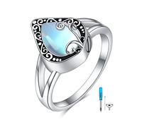 POPLYKE Urn Ring for Ashes Sterling Silver Moonstone Filigree Cremation jewelry Rings For Ashes Of Loved Ones Memorial Keepsake Size 6