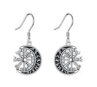 POPLYKE Viking Earrings Moon Compass Earrings Sterling Silver Norse Mythology Protection Amulet Dangle Earrings Pagan Nordic Jewellery for Men Women