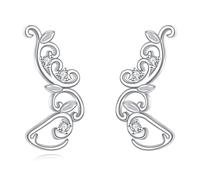 POPLYKE Vintage Ear Climbers Earrings for Women 925 Sterling Silver Filigree Ear Crawler Cuff Studs Jewellery Gifts