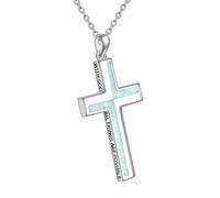 POPLYKE White Opal Cross Necklace for Women Sterling Silver Philippians 4:13 I Can Do All The Things Inspirational Necklace Jewelry Birthday Christian Graduation Gifts