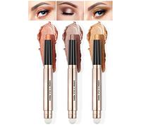 POPMISOLER 3 Pcs Glitter Eyeshadow Stick Sets, Smudge Proof Cream Eye Shadow Sticks Brown Eyeshadow Pencil with Soft Smudger Waterproof 2 in 1 Shimmer Eyeshadow Pen, Long Lasting Highlighter Makeup