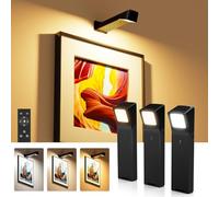 PopoIron 3 Pack Picture Lights for Wall with RGB Colors, Battery Powered Art Painting Lights with Remote, Cordless Wall Light for Posters
