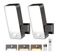 PopoIron Motion Sensor Light Outdoor, 10000mAh Rechargeable 600 Lumen Wireless Battery Powered Light with 3 Modes, 3 Colors, IP65 Waterproof Outdoor Security Light for Garden, Garage (Black, 2 Pack)