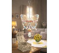 PopOra Butterfly Crystal Suncatcher Bundle, Gift for Mum, Hanging Window Decoration with Rainbow Light, Mum Birthday, Mother’s Day. With a Pop Up sunflower 3d card