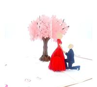 PopOra Down on One Knee Cherry Blossom Pop Up Card - 3D Proposal & Engagement Card for Her - Romantic “Will You Marry Me?” Anniversary, Valentines & Wedding Card with Envelope & Pull-Out Note