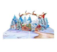 PopOra - Santa Town 3D Pop-Up Christmas Card | Magical Snowy Village Scene with Santa & Reindeer | Premium Handmade Xmas Greeting Card for Mum, Dad, Family & Friends | Includes Message Card & Envelope