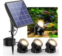 POPOSOAP 3-in-1 Warm White Underwater Solar Pond Lights, IP68 Waterproof LED Landscape Spotlights for Pond, Garden, Patio, Fountain, Pool, Waterfall Decoration (3 Head Lamp)