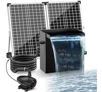 POPOSOAP 70W Solar Pond Waterfall Spillway Kit, 304 Stainless Steel Pondless Waterfall Box with 10FT Corrugated Tubing, 4 Pcs Filter Brushes, 580GPH Solar Powered Water Pump for Garden Ponds