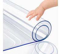 PoPoTo Clear Plastic Dining Table Protector 24x36 Inch Set of 2 New Version Clear Office Desk Pad 1.5mm Thick Transparent Plastic Tablecloth Pad Non-Slip Waterproof Clear Night Stand Table Cover Mat