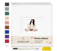 Popotop Photo Album Self Adhesive Scrapbook for 4x6 5x7 8x10 photos for Wedding Gifts & Baby Book, Leather Hardcover DIY Memory Book for Anniversary Family with Postcard, with A Scraper & Metallic Pen