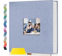 Popotop Photo Album Self Adhesive with Picture Display Window,40 Pages DIY Scrapbook Album for 4x6 8x10 Picture,Linen Cover Memory Book for Baby Wedding, with Scraper and Metallic Pen