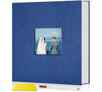 Popotop Photo Album Self Adhesive with Picture Display Window,40 Pages DIY Scrapbook Album for 4x6 8x10 Picture,Linen Cover Memory Book for Baby Wedding, with Scraper and Metallic Pen