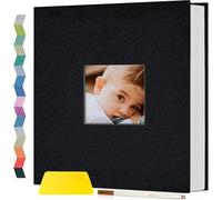 Popotop Photo Album Self Adhesive with Picture Display Window,40 Pages DIY Scrapbook Album for 4x6 8x10 Picture,Linen Cover Memory Book for Baby Wedding, with Scraper and Metallic Pen