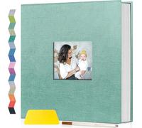 Popotop Photo Album Self Adhesive with Picture Display Window,40 Pages DIY Scrapbooking Supplies Kit for 4x6 8x10 Picture,Linen Cover Memory Book for Baby Wedding, with Scraper and Metallic Pen