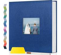 Popotop Photo Album Self Adhesive with Picture Display Window,60 Pages DIY Scrapbook Album for 4x6 8x10 Picture,Linen Cover Memory Book for Baby Wedding, with Scraper and Metallic Pen