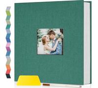 Popotop Photo Album Self Adhesive with Picture Display Window,60 Pages DIY Scrapbook Album for 4x6 8x10 Picture,Linen Cover Memory Book for Baby Wedding, with Scraper and Metallic Pen