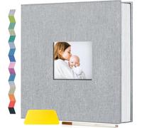 Popotop Photo Album Self Adhesive with Picture Display Window,DIY Scrapbook Album for 4x6-8x10 Picture,40 Pages Linen Cover Memory Book for Wedding Family, with Scraper and Metallic Pen Gray
