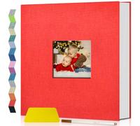 Popotop Self Adhesive Photo Album Scrapbook for 4x6 5x7 8x10 Pictures, 40 Pages Linen Hardcover DIY Memory Book, Scrapbooking Supplies Kits Birthday Gifts for Baby Wedding Family Travel Red